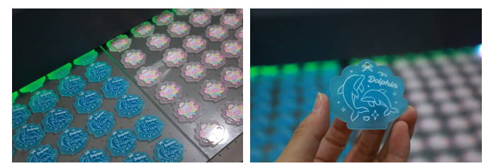 MEST Print Vision UV printer producing deco card accessories, with finished deco card items MEST Print Vision UV printer producing deco card accessories, with finished deco card items